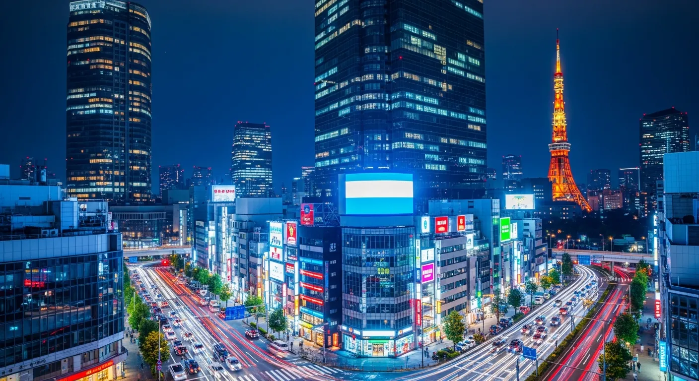 夜の六本木エリアの高層ビル群
