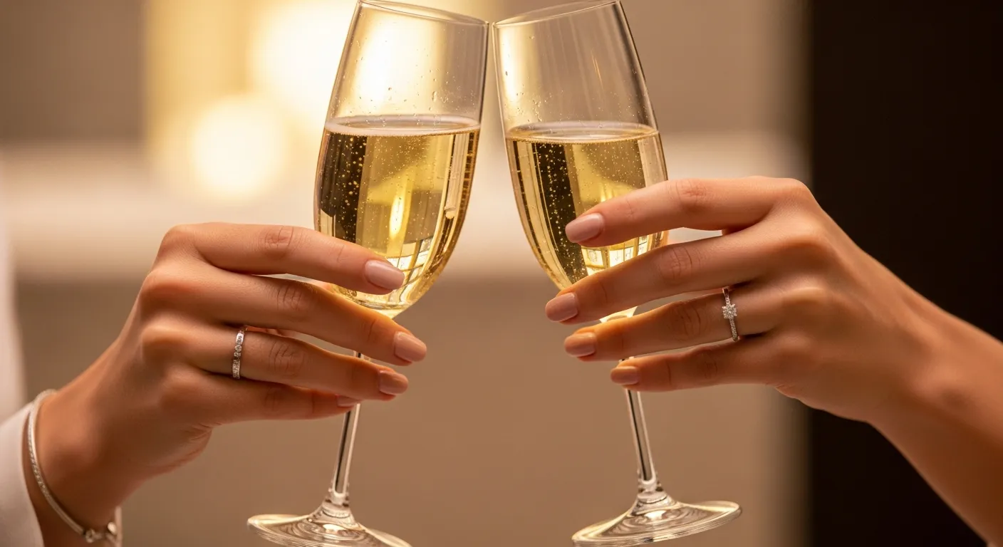 シャンパングラスで乾杯する手元