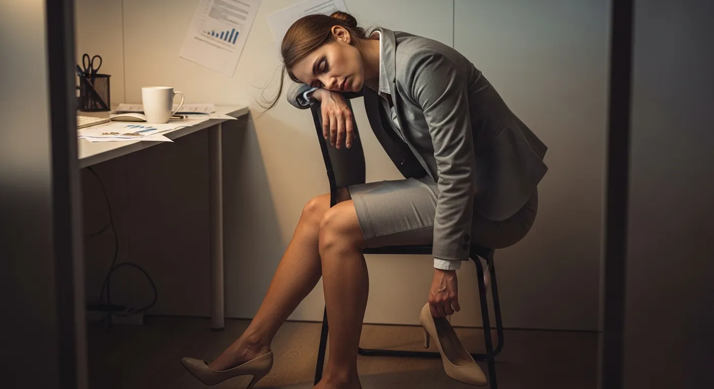 長時間労働で疲れた女性の様子