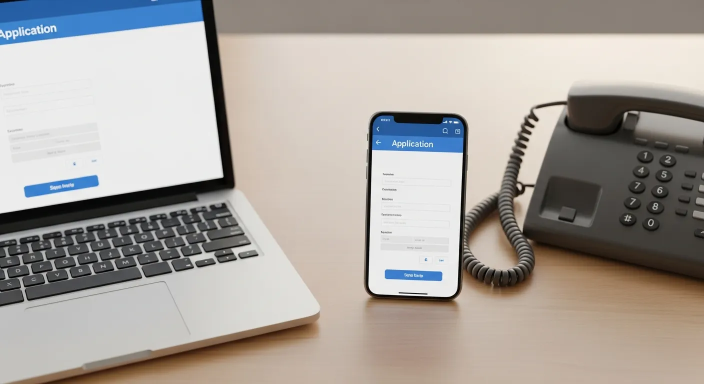 申し込み方法を表すスマートフォン、パソコン、電話